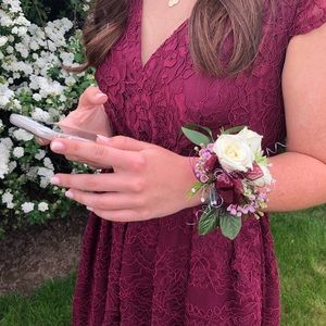 burgundy a-line prom dress